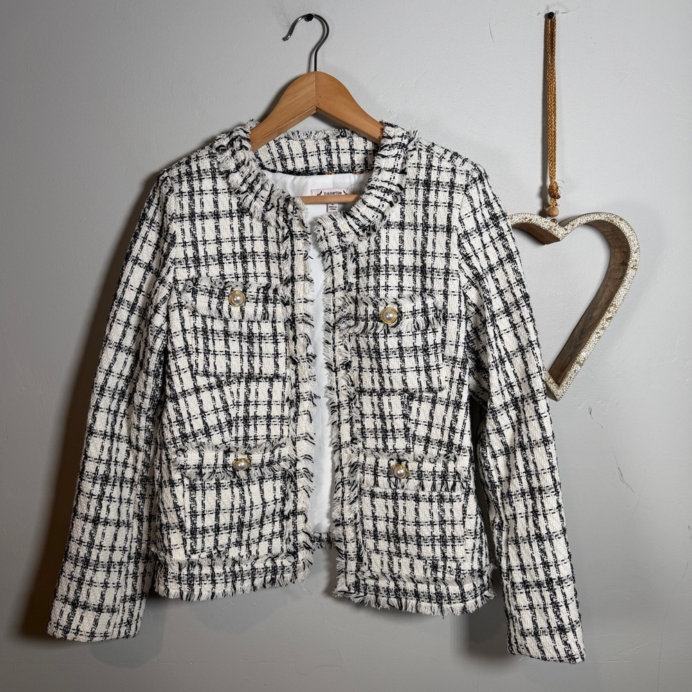 Nanette Lepore Tweed Jacket Quiet Luxury French Girl Chic Sz 6 Windowpane White - Picture 2 of 15